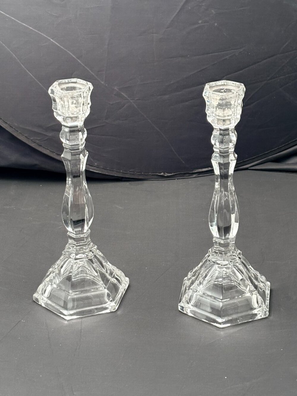 Authentic Tiffany & Co. Hampton 9" Crystal Candlesticks - Pair